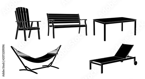 Cuadro en lienzo Outdoor furniture set with chair bench table hammock