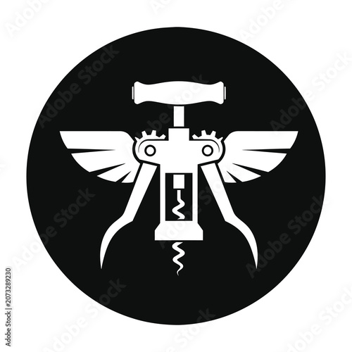 Winged wine corkscrew opener icon