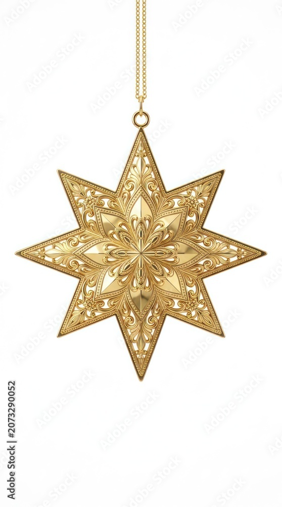 Fototapeta premium Elegant Golden Star Ornament Hanging Decoration for Festive Celebrations.