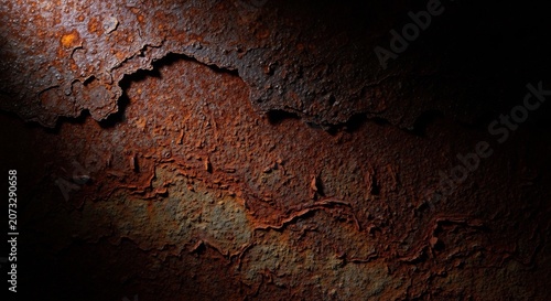 Close-up Texture of Rusted Metal Surface with Peeling Paint.
