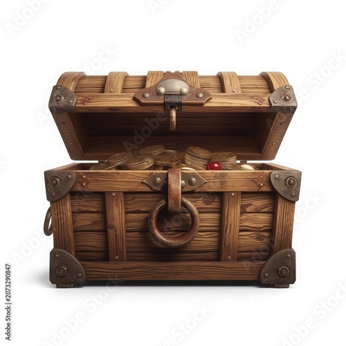 Wooden Treasure Chest Isolated on White Background