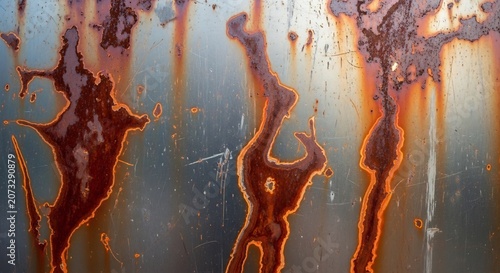 Close-up of Rusted Metal Surface with Dripping Stains.