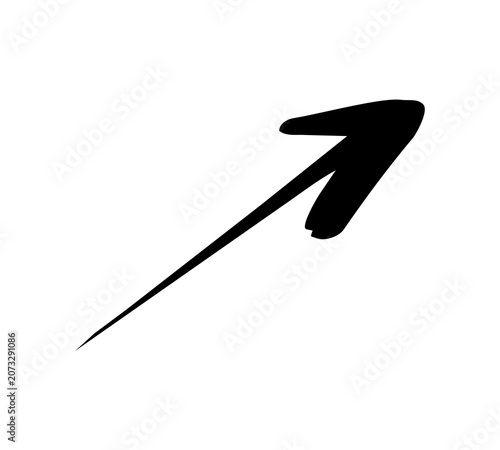 右斜め上に伸びる手書きの矢印　黒