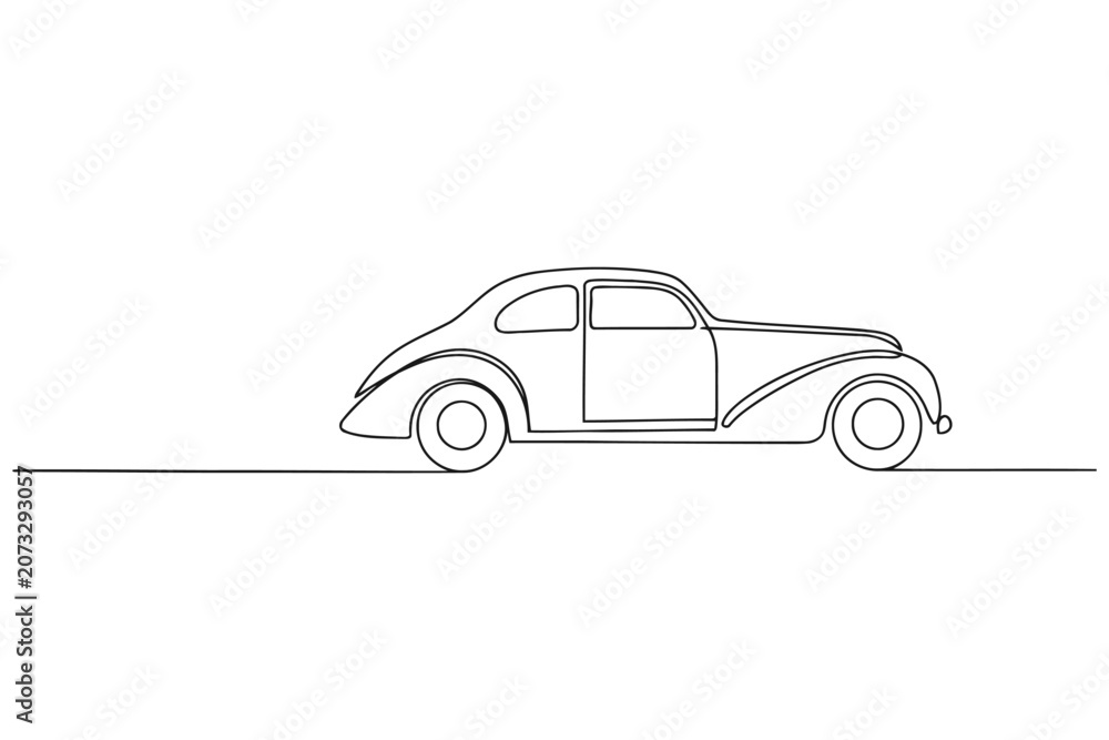 Fototapeta premium Continuous line drawing of an old fashioned vintage coupe vehicle with transport