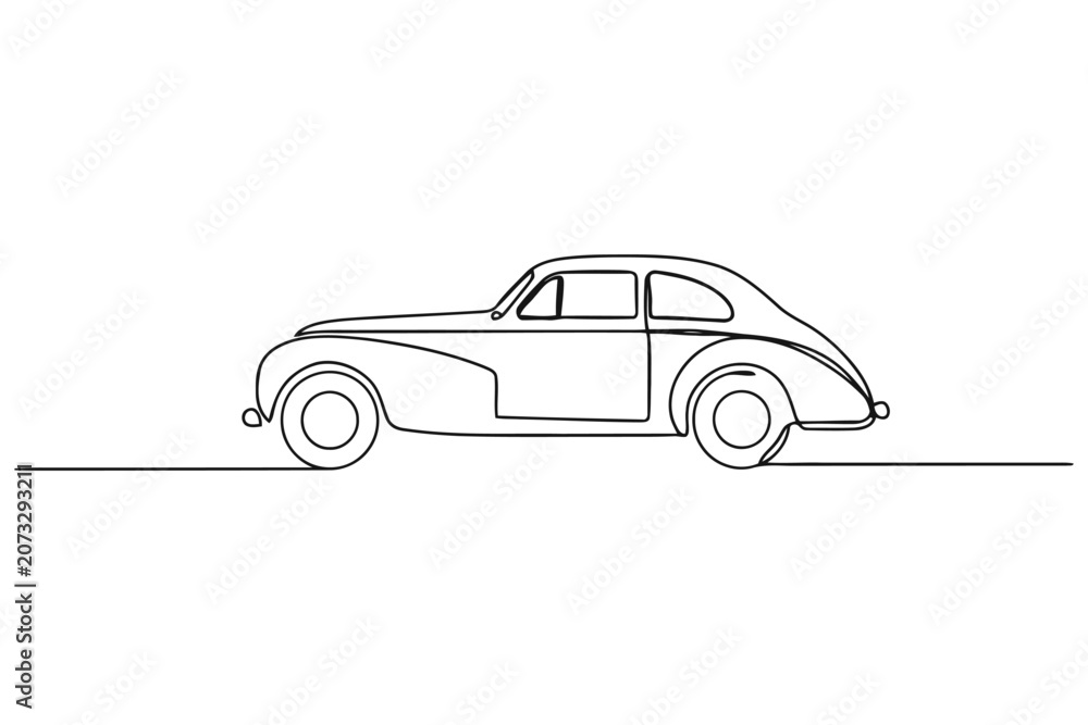 Naklejka premium Single continuous line illustration of a vintage classic luxury car