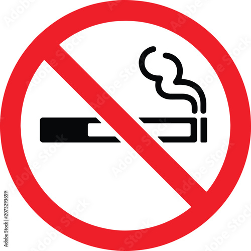 No smoking sign prohibition symbol cigarette with smoke icon forbidden area.