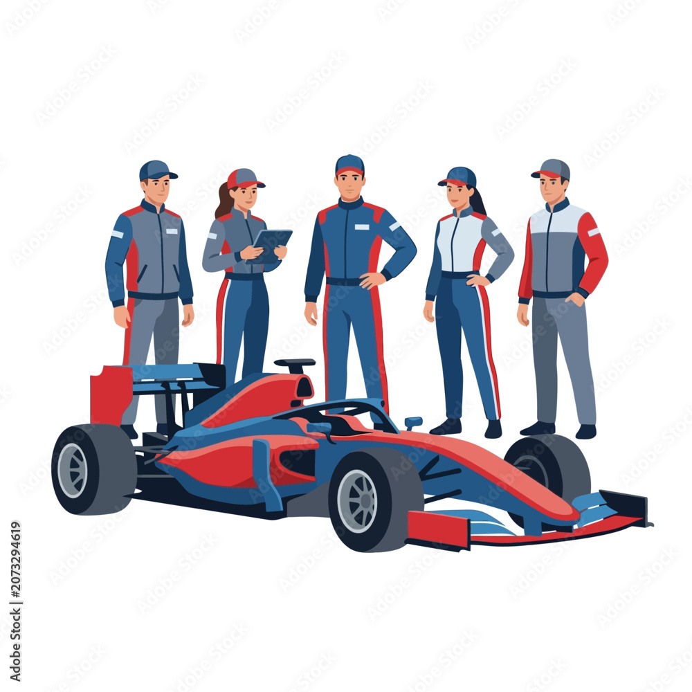 Naklejka premium Racing Team and Formula 1 Car