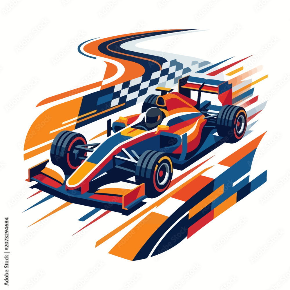 Naklejka premium Colorful Formula 1 Racing Car Speeding on Track with Motion Blur