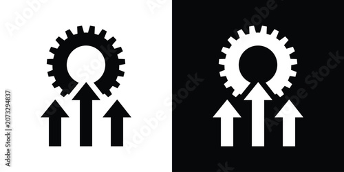 Cuadro en lienzo Growth and optimization concept featuring a cogwheel with three rising arrows pointing upward, symbolizing progress and system upgrade
