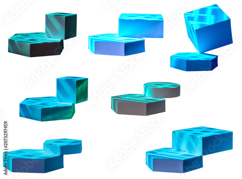 Collection of Isolated Blue Geometric Display Platforms for Product Presentation, 