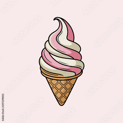 Strawberry Vanilla Soft Serve Ice Cream Cone Icon