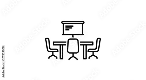 Conference room table chairs and presentation screen icon