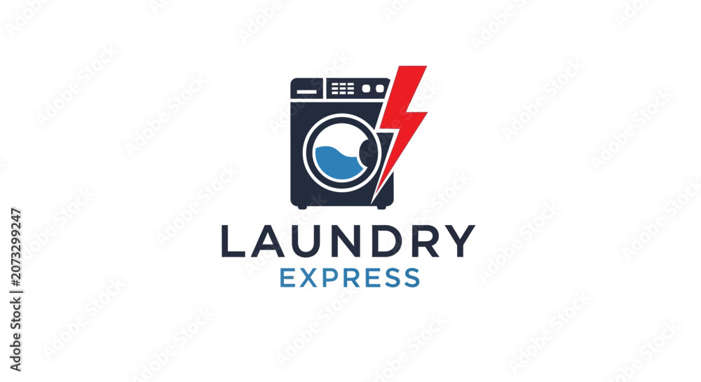 Fototapeta premium Laundry Express logo with washing machine.