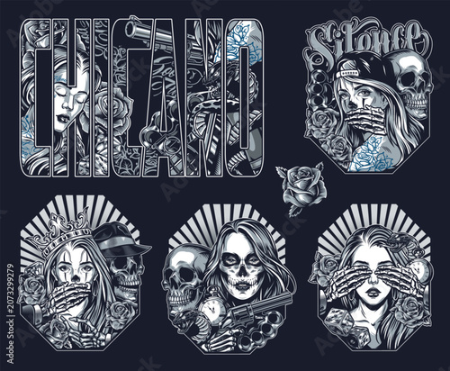 Chicano skull women art