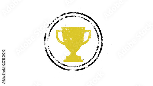 Grunge trophy cup badge icon with circular stamp isolated vector illustration