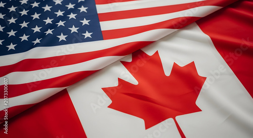 Happy canada day usa and canada flags waving together patriotic celebration