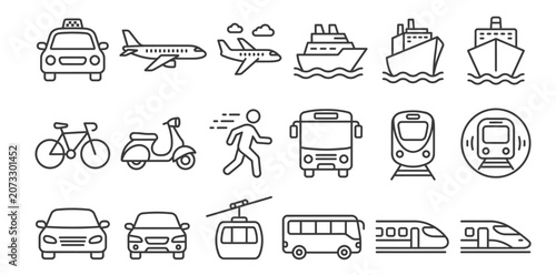 Bild auf Leinwand Set of transportation mode line art icons with transportation shipping logistics