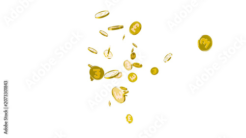 3D Gold Coin Currency Explosion PNG Transparent Background. Golden Coins Burst Explosion 3D Render Isolated PNG.