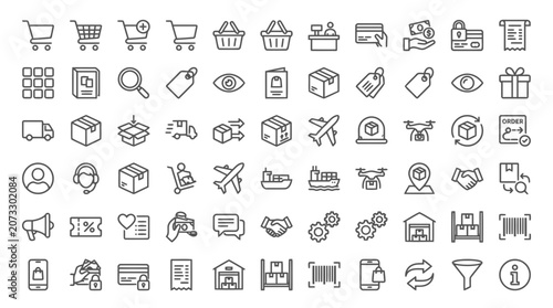 Cuadro en lienzo Modern e commerce icons set for online shopping, payment, delivery and logistics