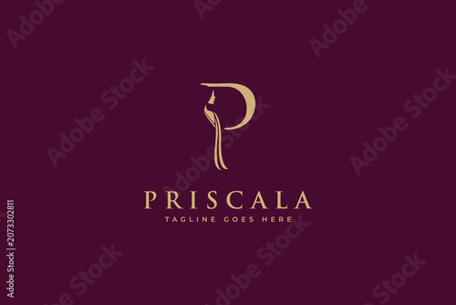 Initial Letter P with women dress for boutique or women fashion logo design vector inspiration.