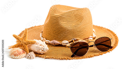 Summer Beach Accessories Collection Isolated on White Background