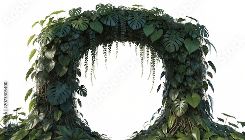 Tropical jungle leaf archway with hanging vines