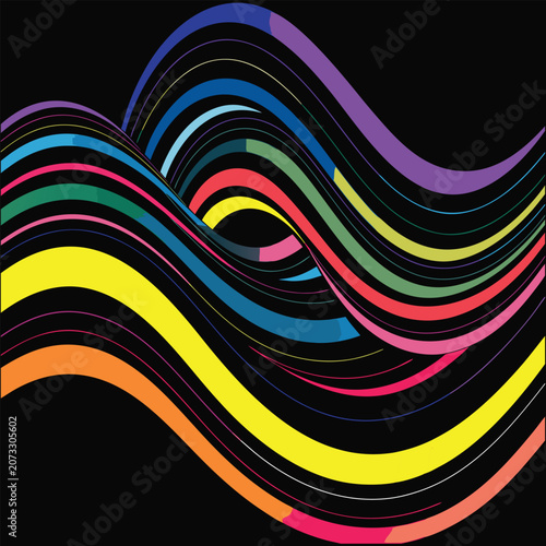 Colorful Abstract Rainbow Wave Flow Background with Dynamic Curves