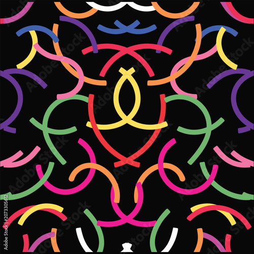 Colorful Neon Squiggle Pattern Background with Vibrant Curved Lines