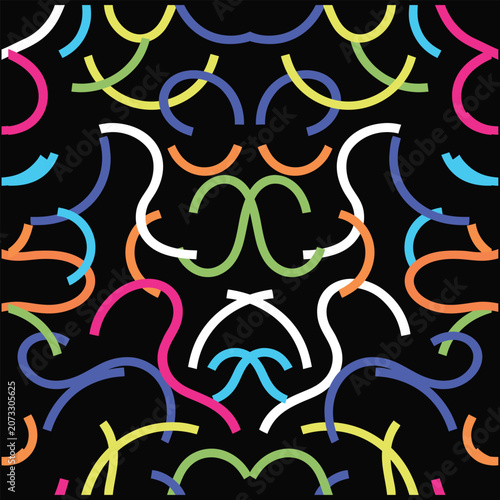 Colorful Neon Squiggle Pattern Background with Vibrant Curved Lines