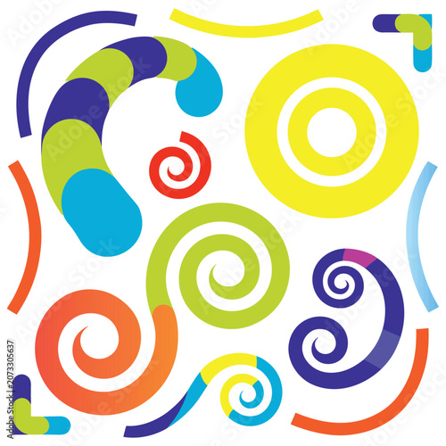 Colorful Spiral Swirl Design Elements Isolated for Creative Decoration