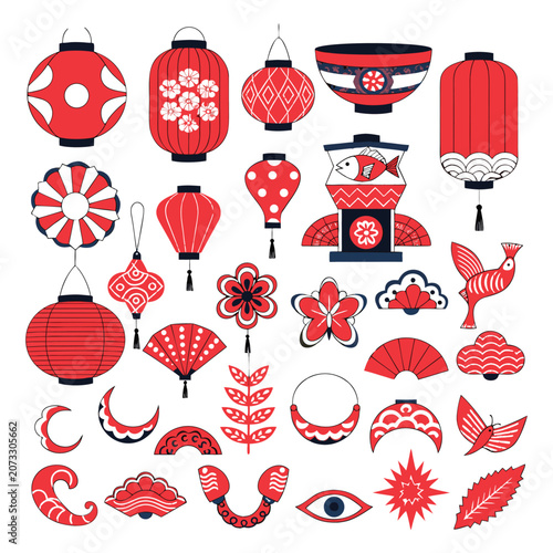 Japanese Summer Festival Lantern Collection with Traditional Decorative Elements