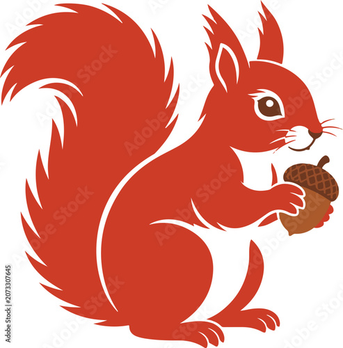 Minimal Flat Animal Logo Icon with Acorn and Bushy Tail