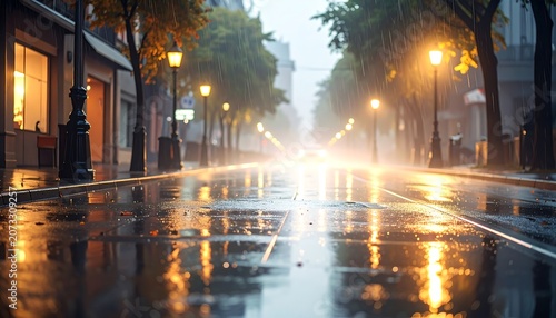 city street at night with rain.