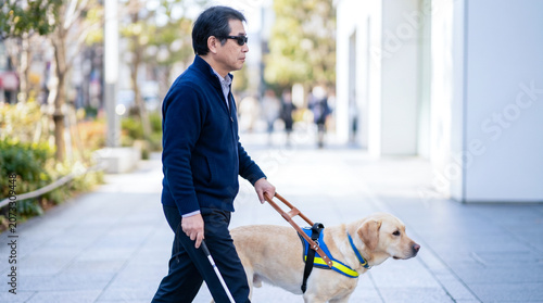 Fototapeta 盲導犬と触れ合い深い絆で結ばれた視覚障害者のコミュニケーション