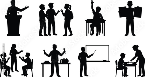 Black Silhouette Icons of Teaching, Learning, and Communication