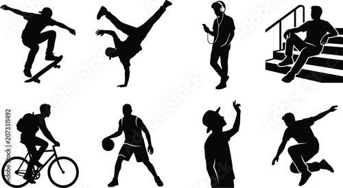 Black Silhouette Icons of Everyday and Recreational Activities