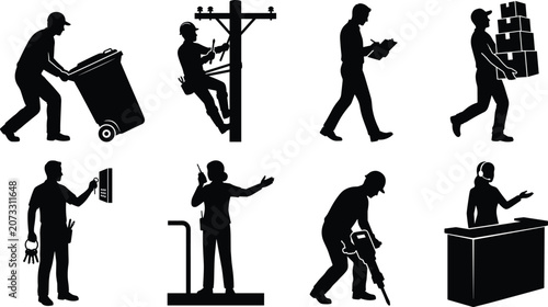 Black Silhouette Icons of Workers and Job Activities