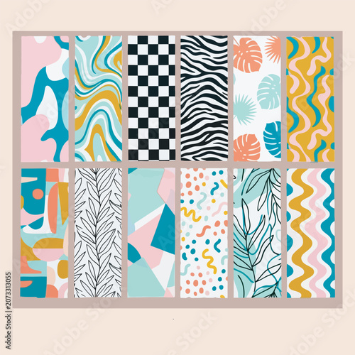Set Of Colorful Pattern Swatches In A Grid Layout