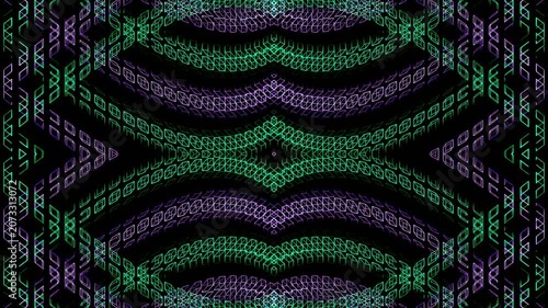 Purple and Turquoise Neon Movement on Endless Shape Kaleidoscope Background VJ Loop in 4K