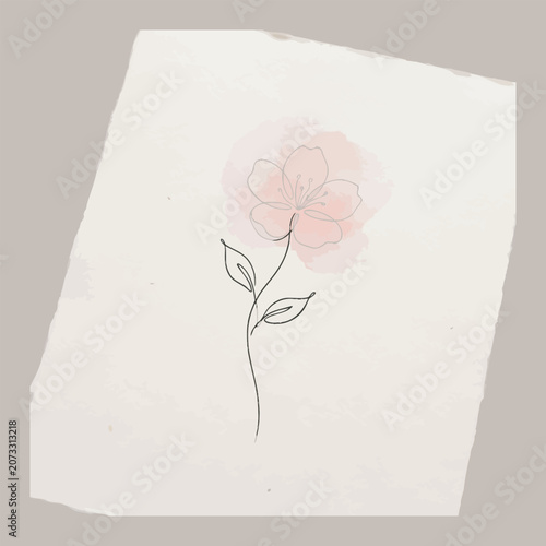 Minimalist Single Line Continuous Flower Drawing With Pink Watercolor