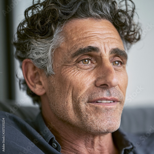 Happy Senior Man Speaking In Comfortable Home Living Room Portrait
