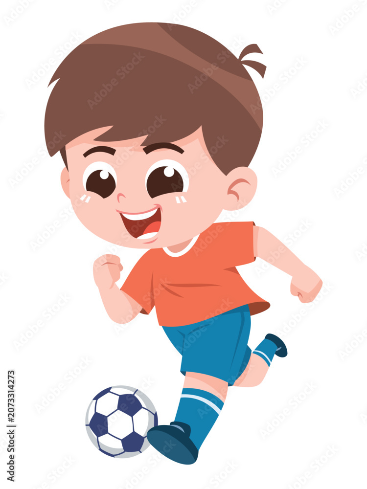 Naklejka premium Happy Child Playing Soccer Football Training and Physical Activity Illustration