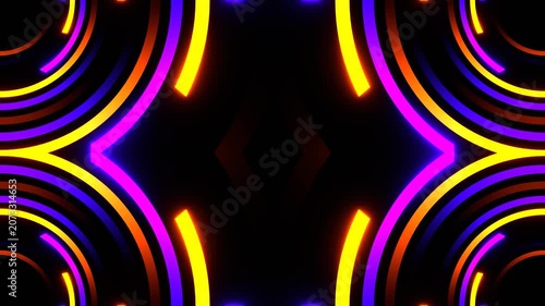 Circular Motion of Purple and Orange Neon Lines Kaleidoscope Background VJ Loop in 4K