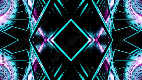 Cyan and Pink Glowing Spiral Kaleidoscope Background VJ Loop in 4K