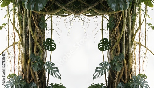 Tropical jungle vine frame with monstera leaves