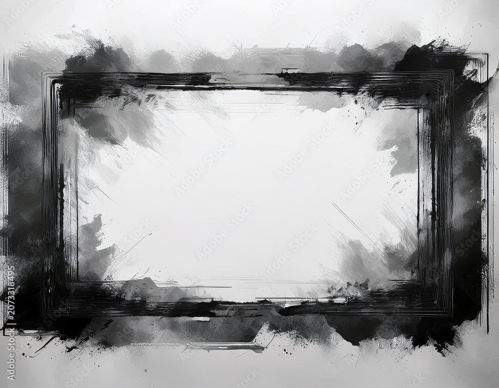 Fototapeta premium a abstract double grunge rectangle frame with distressed brush stroke border and white background