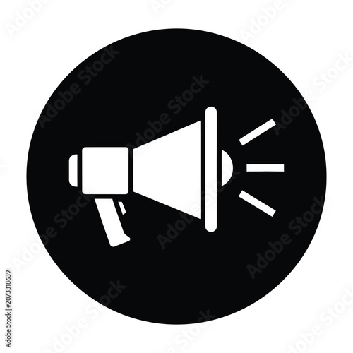 Megaphone Icon Sign Isolated on Black Circle Background for Marketing Promotion