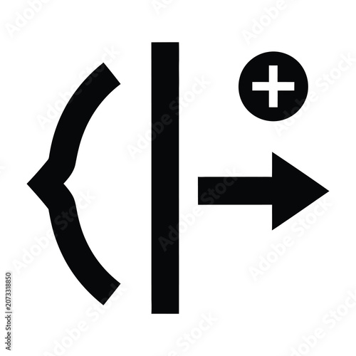 Plus sign symbol with curly bracket and arrow icon