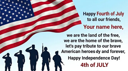 Fourth of july patriotic illustration with silhouetted military personnel