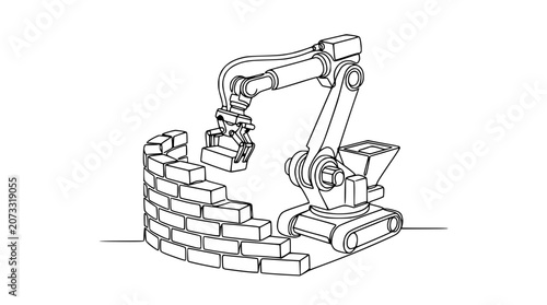 Tableau sur toile Robotic arm building brick wall, automated construction, industrial automation c